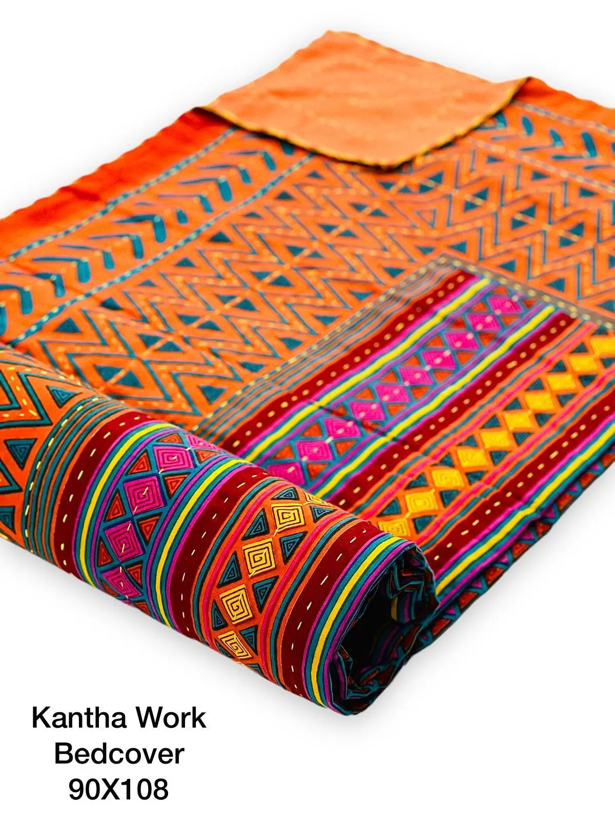 custom made multi colored embroidered kantha quilts with custom prints ideal for resale by home textile stores