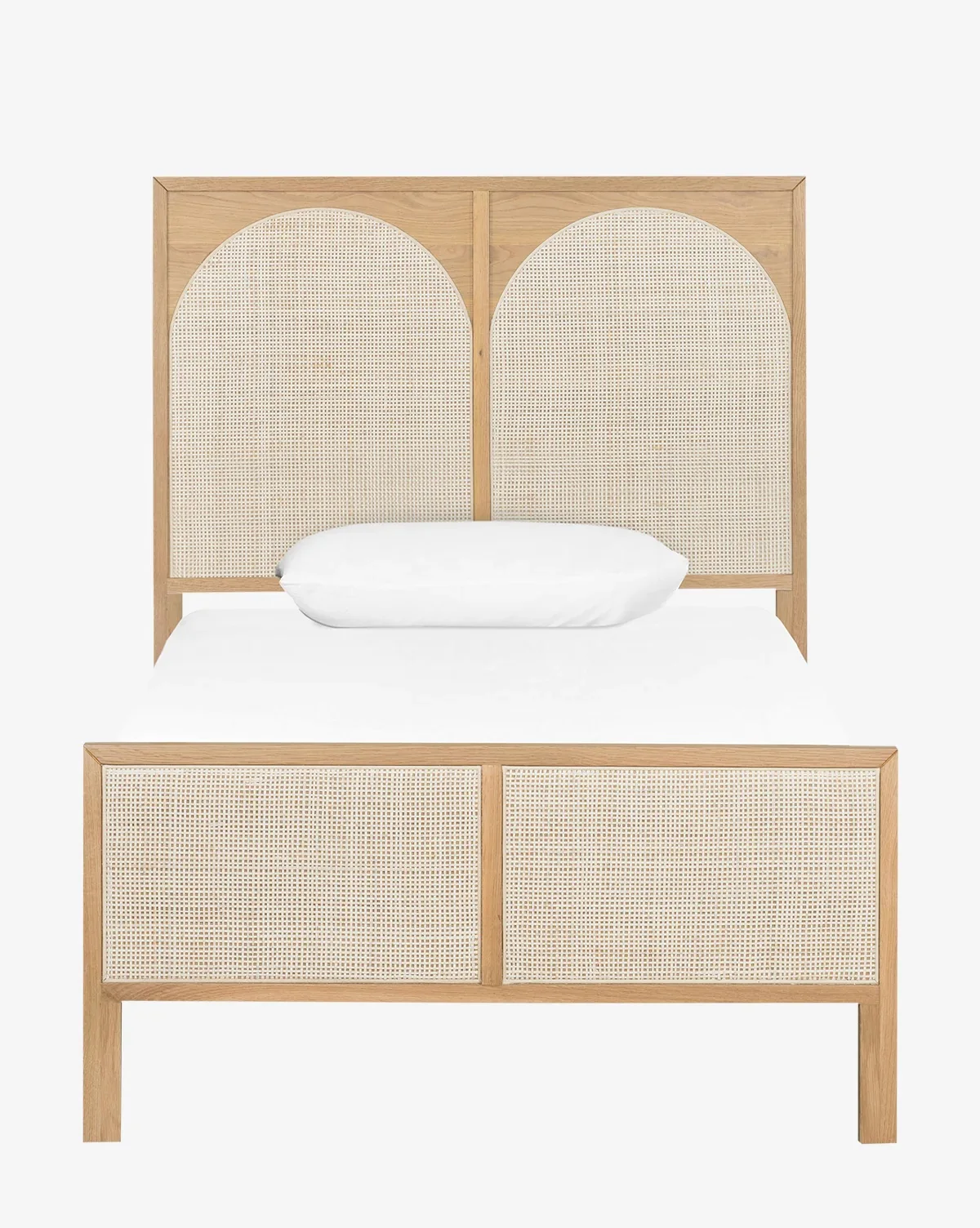 Modern Bed Solid Wood Frame with Cane Natural Rattan Headboard Modern Contemporary Style Home Bedroom Furniture