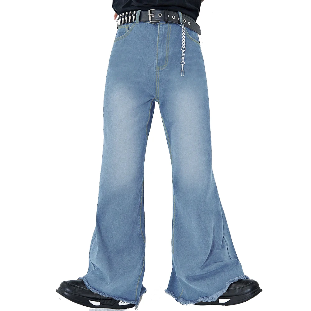 2025 Factory Rate Flare Leg All-Season Solid Denim Jeans For Men / Wholesale Customized Irregular Hem Casual Denim Pants For Men