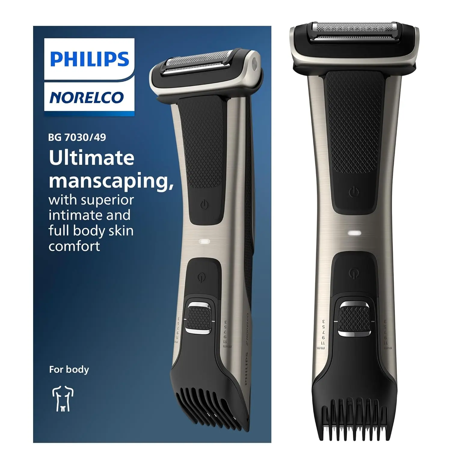 Philips Norelco Bodygroom 7000 Series Showerproof Groin and Body Trimmer for Men Precise Grooming Adjustable Comb