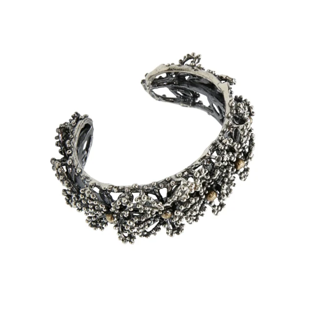 Woman jewellery open bangle flowers elements best quality 925 sterling silver and bronze