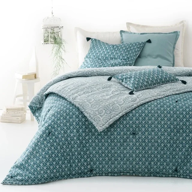 Привлекательные синие простыни с принтом Королевского дизайна 100% органический хлопок сертификат индивидуальная прямая продажа набор постельного белья