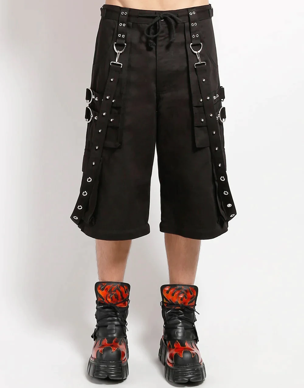 Customized Step Chain Pants Black With Contrast White Stitch Pants Gothic Pants With Chains And Straps Details
