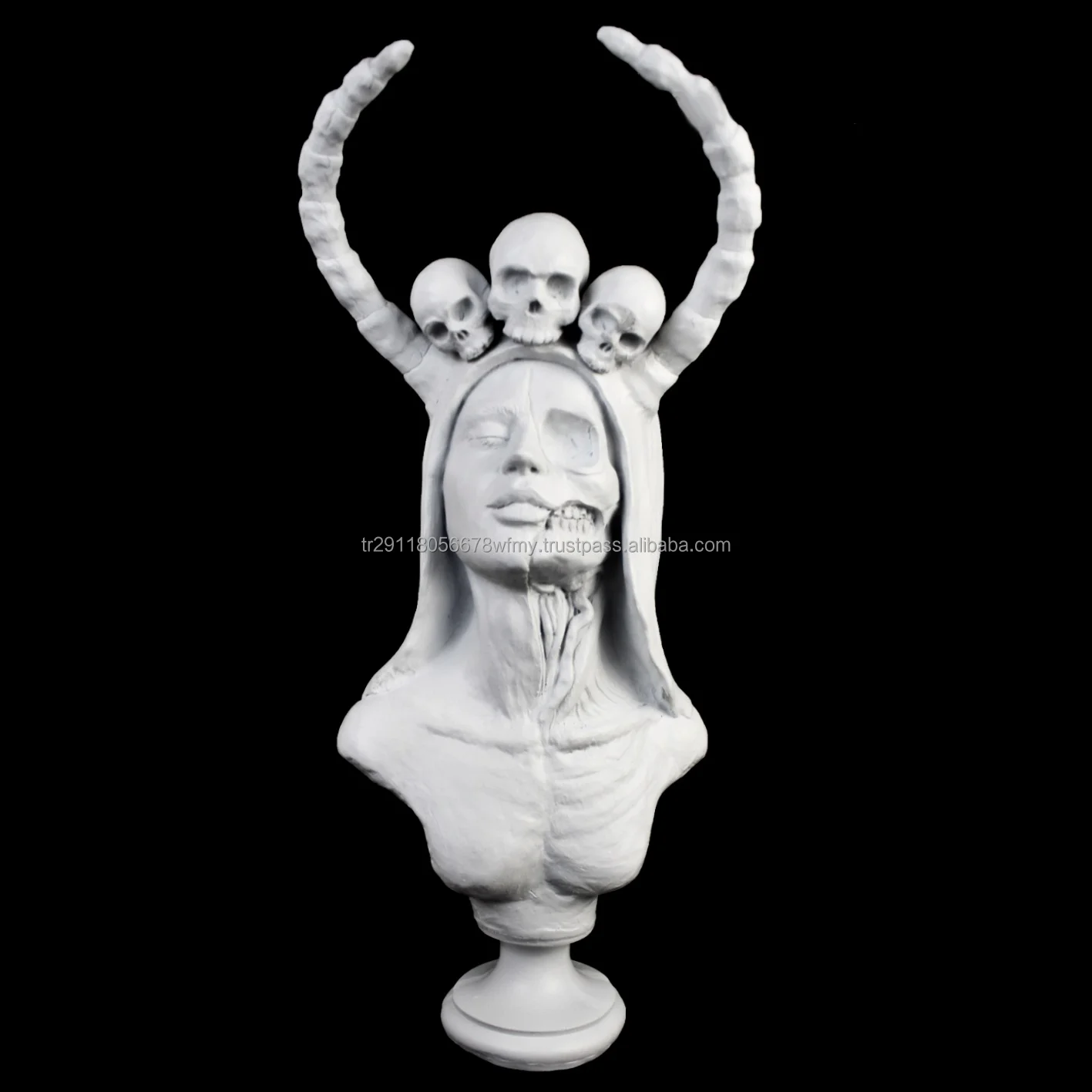 Skull Detailed Woman Lilith Bust Statue Unique Gothic Skeleton Spooky Home Interior Decor Resin Sculpture Restaurant Hotel Room