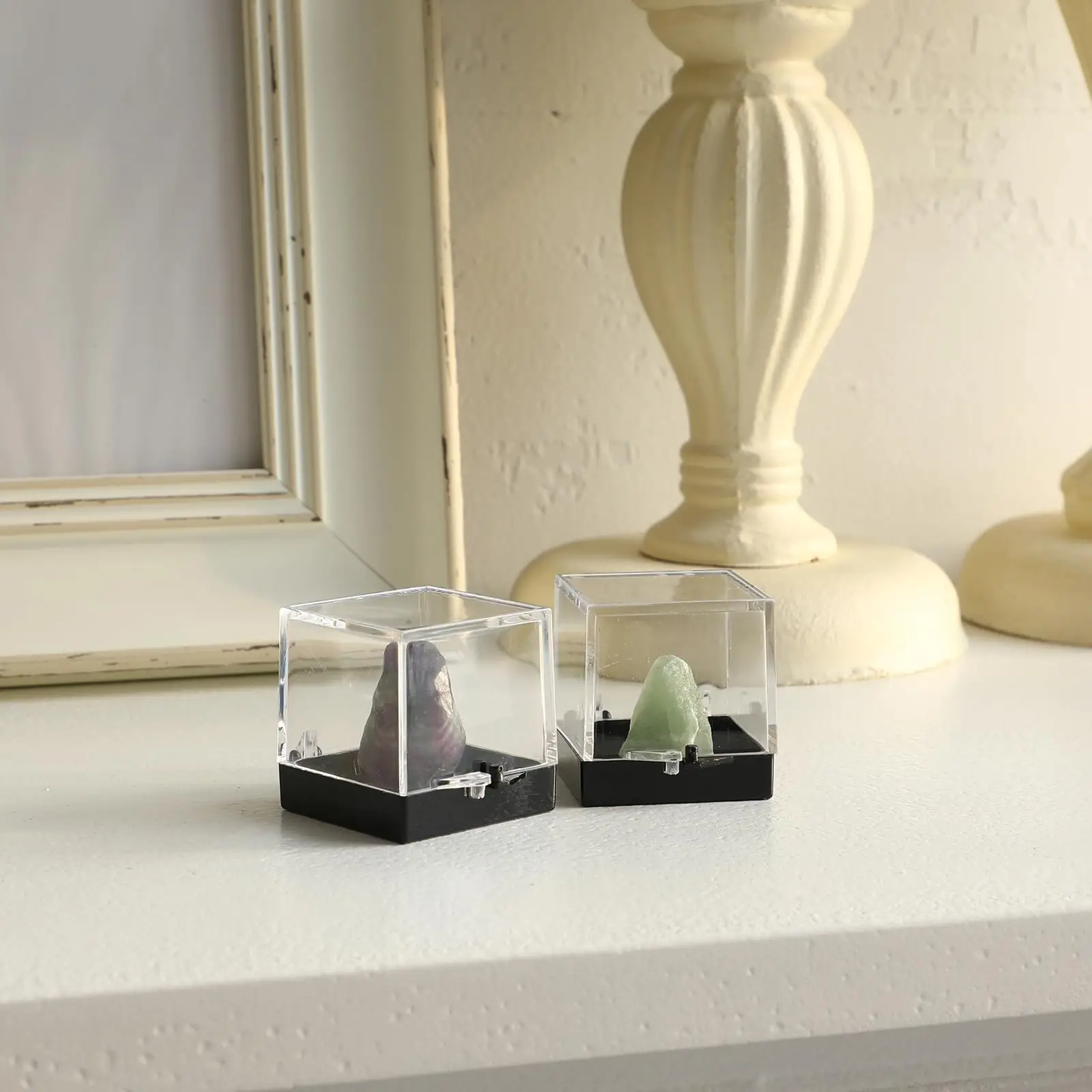 3.5X3.5X3.5cm Black-Bottom Mineral Specimen Display Case Square Loose Stone Fossil Coral Plastic Containers