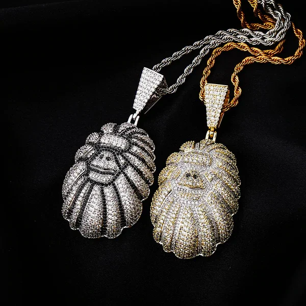 Iced Out Monkey Head Shape Hip Hop Certified Gold Pendant Curb Chain Necklace Jewelry Gift For Your Boyfriend & Friend