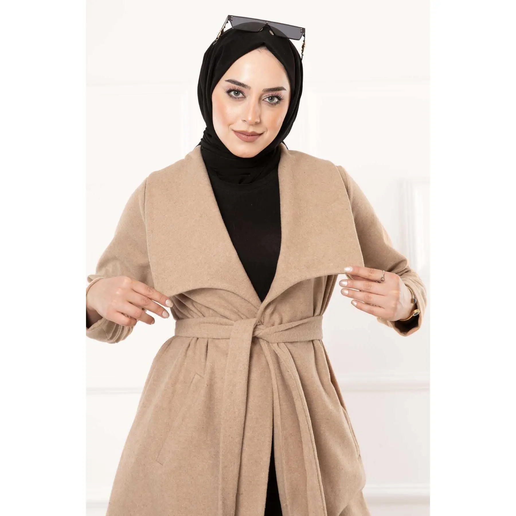 Detachable Belt Shawl Collar Cashmere Coat Mink