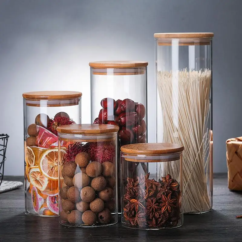 Transparent Glass Storage Tank Food Container With Bamboo  By KSN