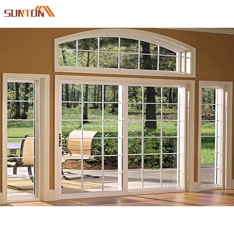 China supplier modern upvc profile frame windows and doors patio balcony upvc glass partition sliding french door with grill