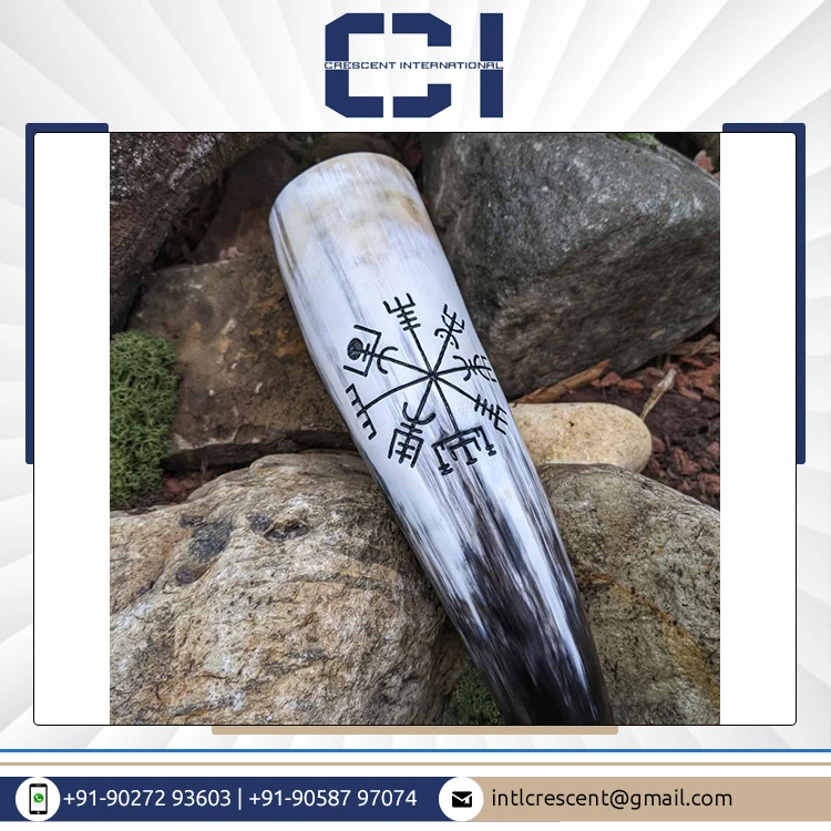 Best Quality Viking Natural Crafts Hand Carved Food Safe Bulk Supply  Ox Horn Custom Viking Drinking Horn with Stand