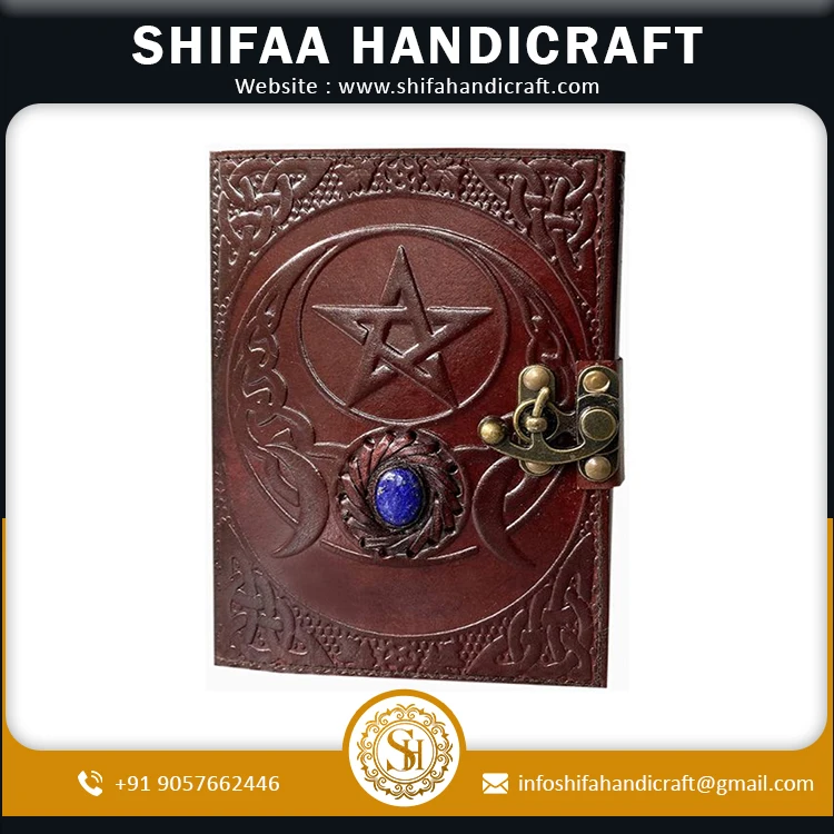 Пустой «Триединая Луна», третий глаз камень в винтажном стиле Гримуар заклинание, Необычные ручной замок застежка коричневого камня Дневник для записей