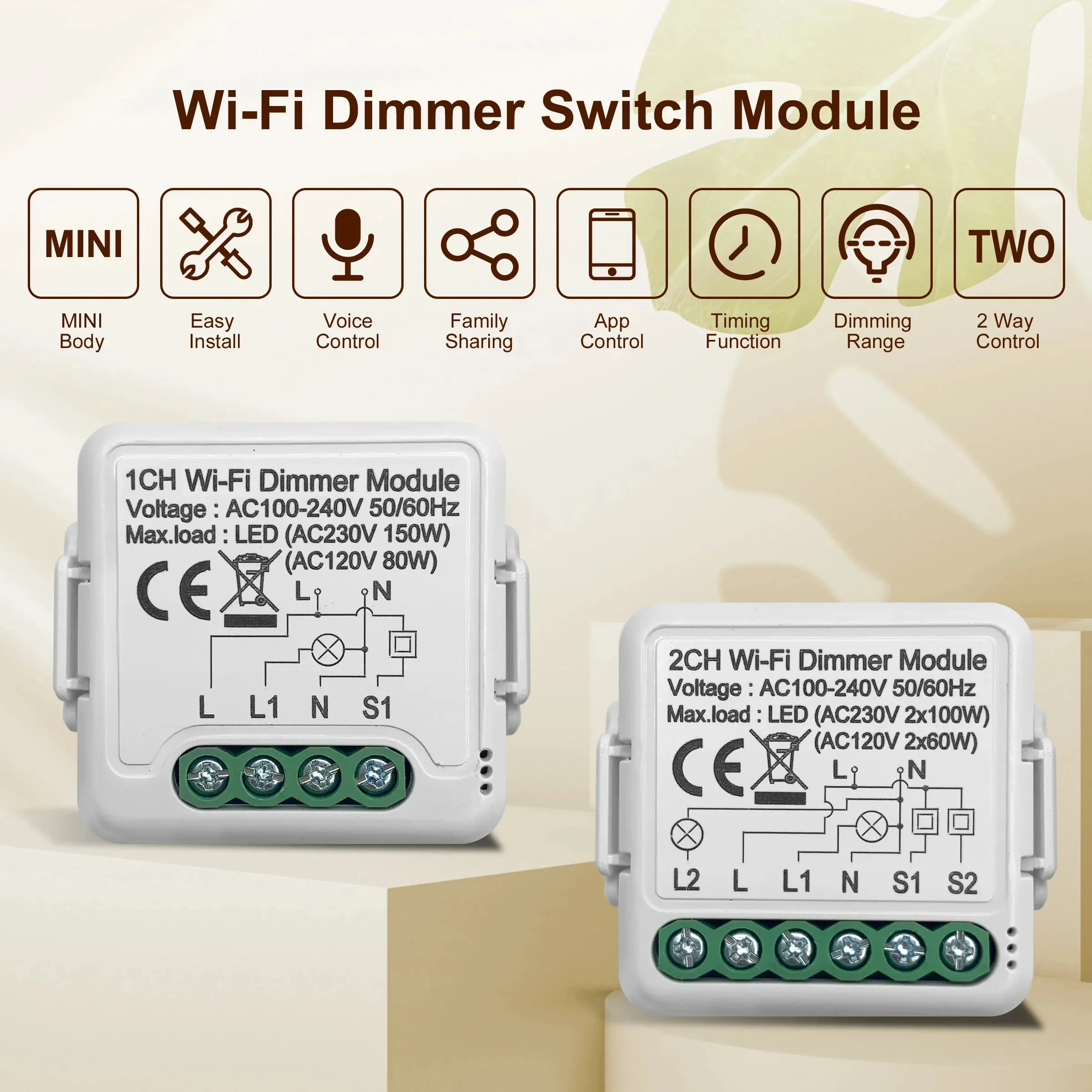 New 2 Channel Wifi Smart Light LED Dimmer Module Work with  Alexa/Google Assistance PST-D02