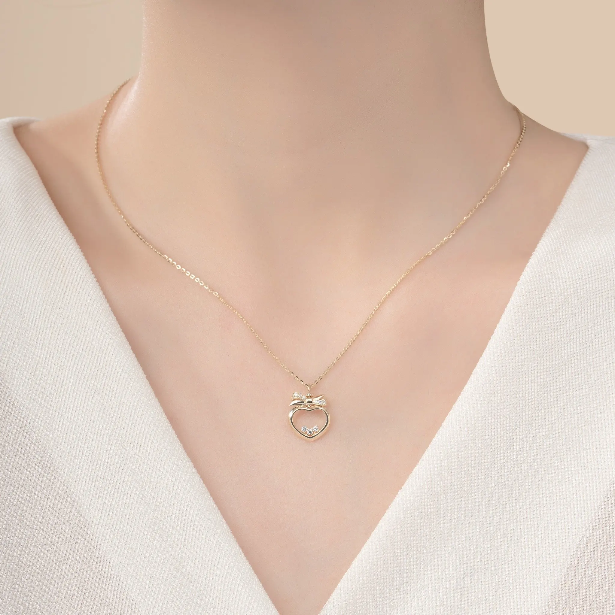 Best Selling Heart Shaped Pendant Necklace for Women Wholesale 14k Gold Chain With Cz Stone Vietnam Manufacturer DCMAMD594