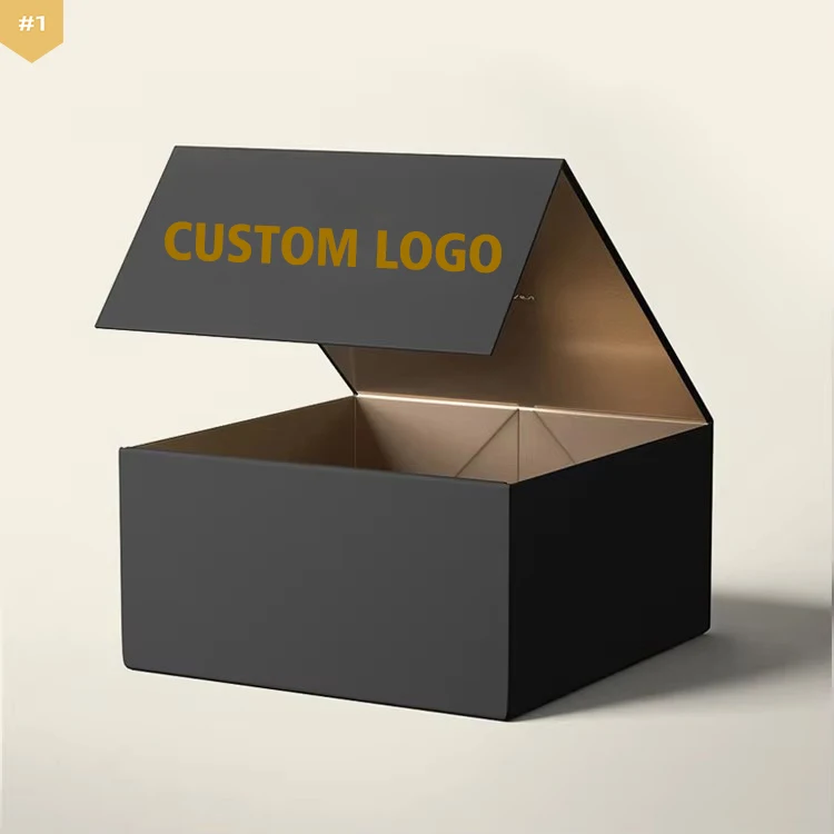 Custom size recyclable black cardboard paper hard rigid magnet box packaging luxury folding magnetic gift box with magnetic lid