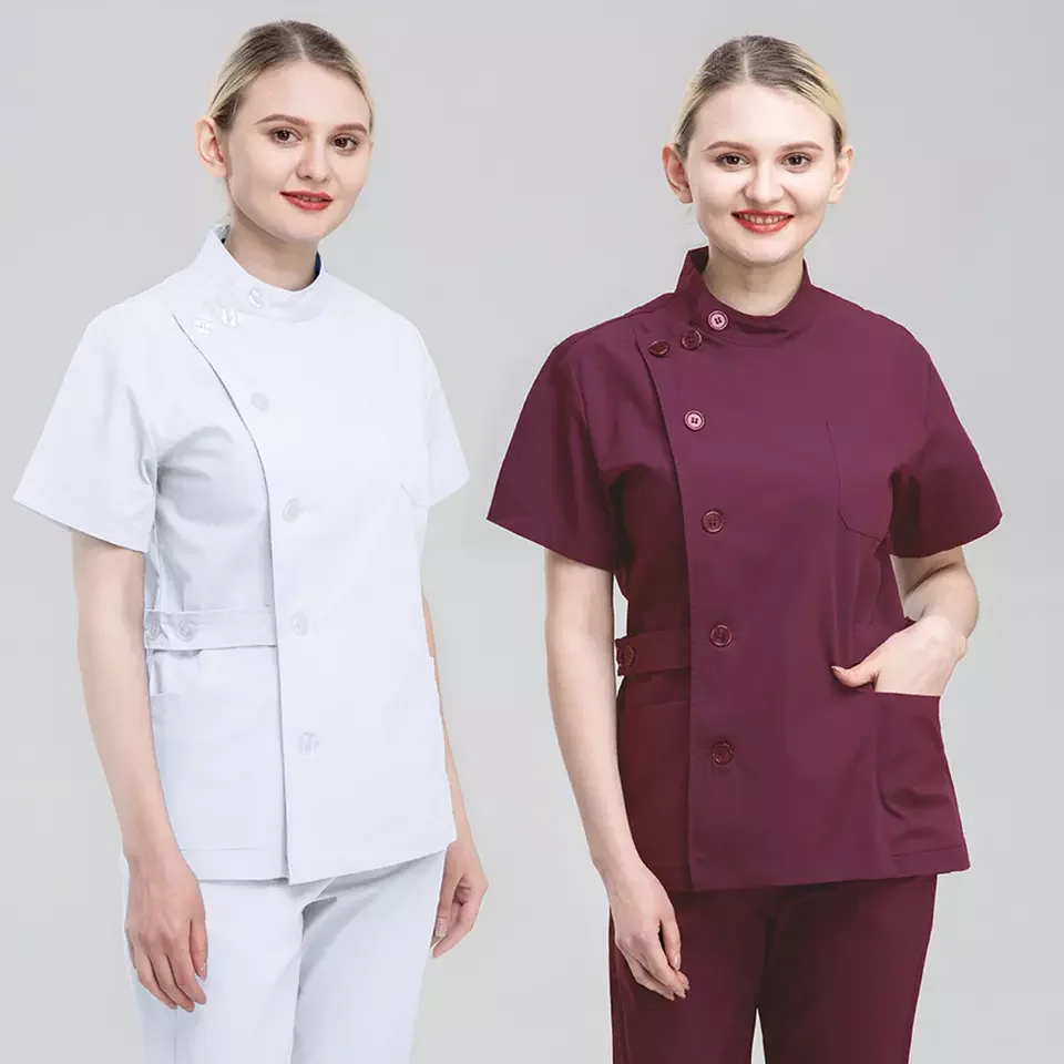 Print Casual Healthcare Comfortable Breathable Anti-ray Polyester Cotton Scrubs Nurse Short Sleeve Uniform Medical Scrubs OEM