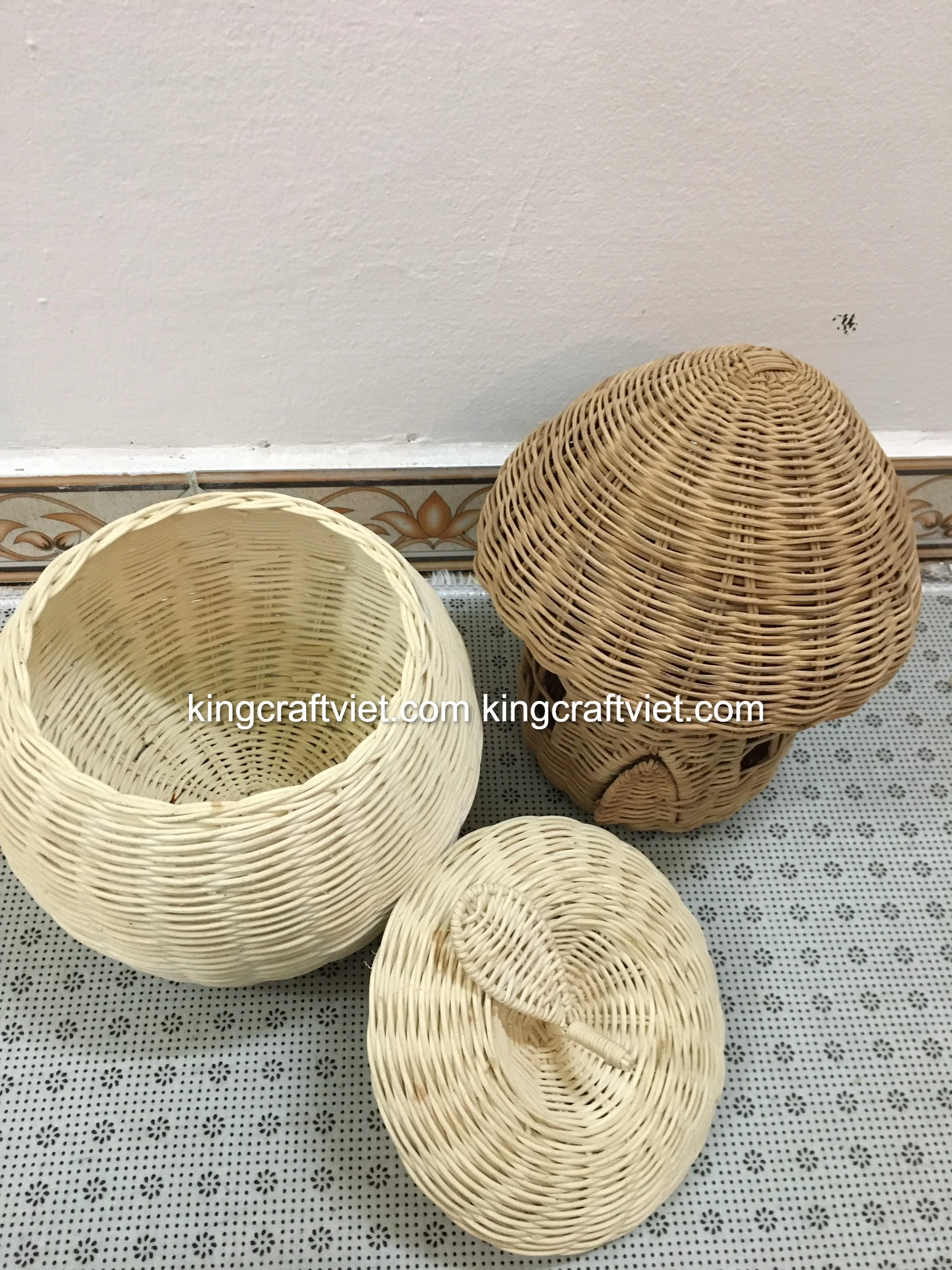 Handwoven White Rattan Mushroom House Home Decor Wicker Storage Kid Toys Vintage Table Lampshade Vietnam Manufacturer
