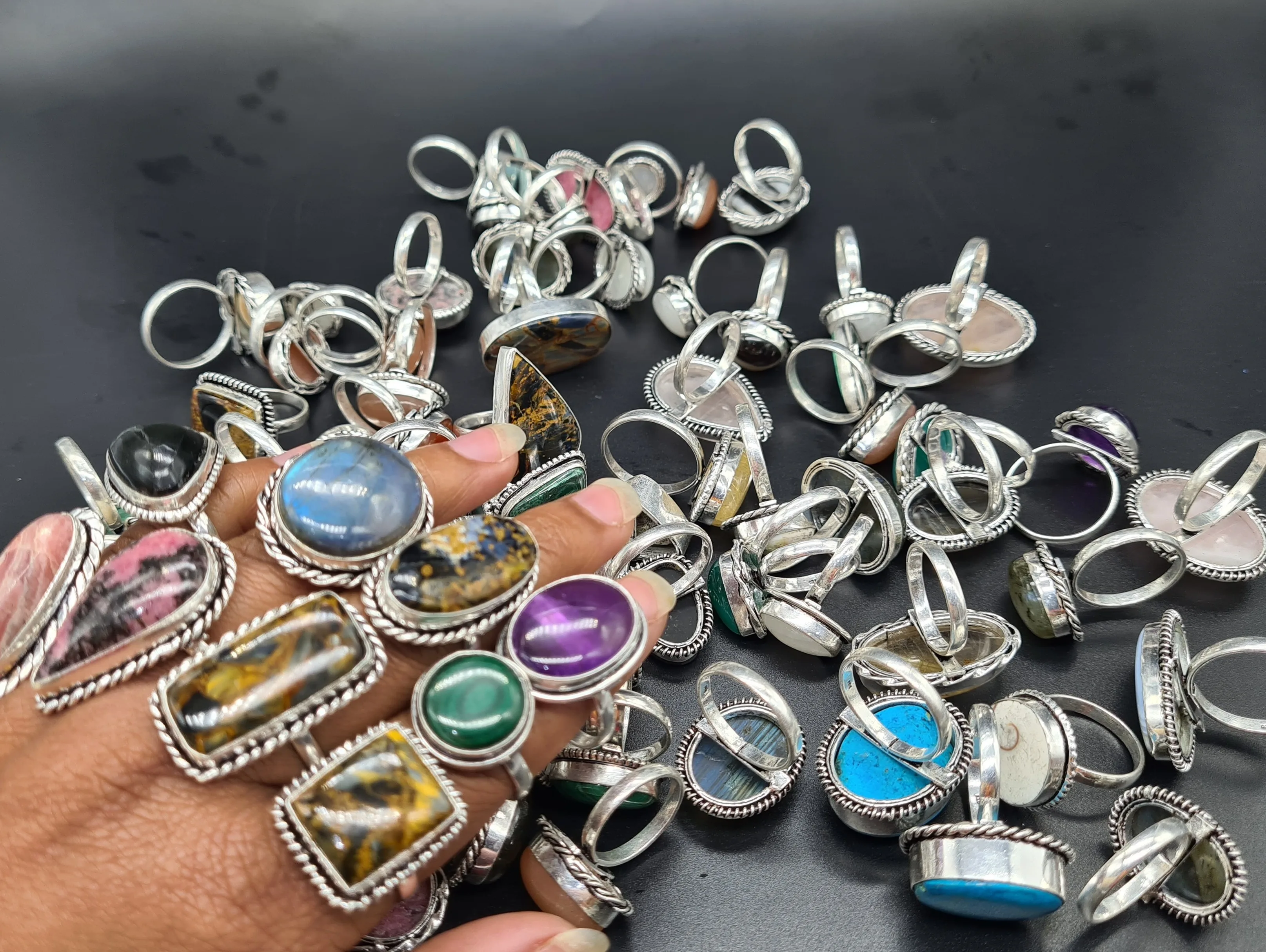 Wholesale Rings 925 Sterling Silver Mix Gemstone Silver Bulk Rings Lot Multi & Mix Gemstone Ring