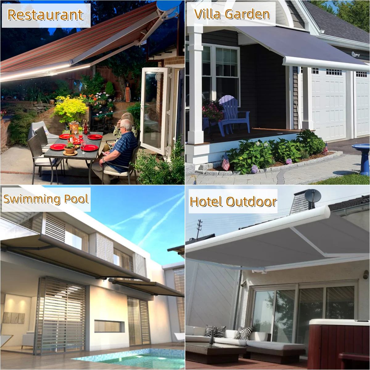 Manufacture LED Light 4x3m Awnings Folding Roof Outdoor Motorized Full Cassette Retractable Awning