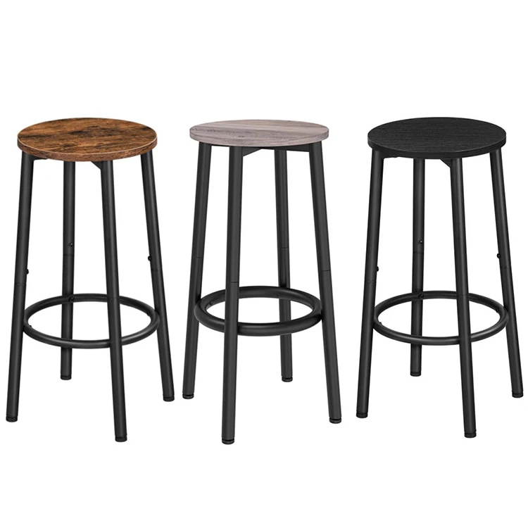 HOOBRO Round Bar Stools Set of 2, Backless Bar Chairs, Kitchen Height Stools with Footrest, Breakfast Bar Stools for Dining Room