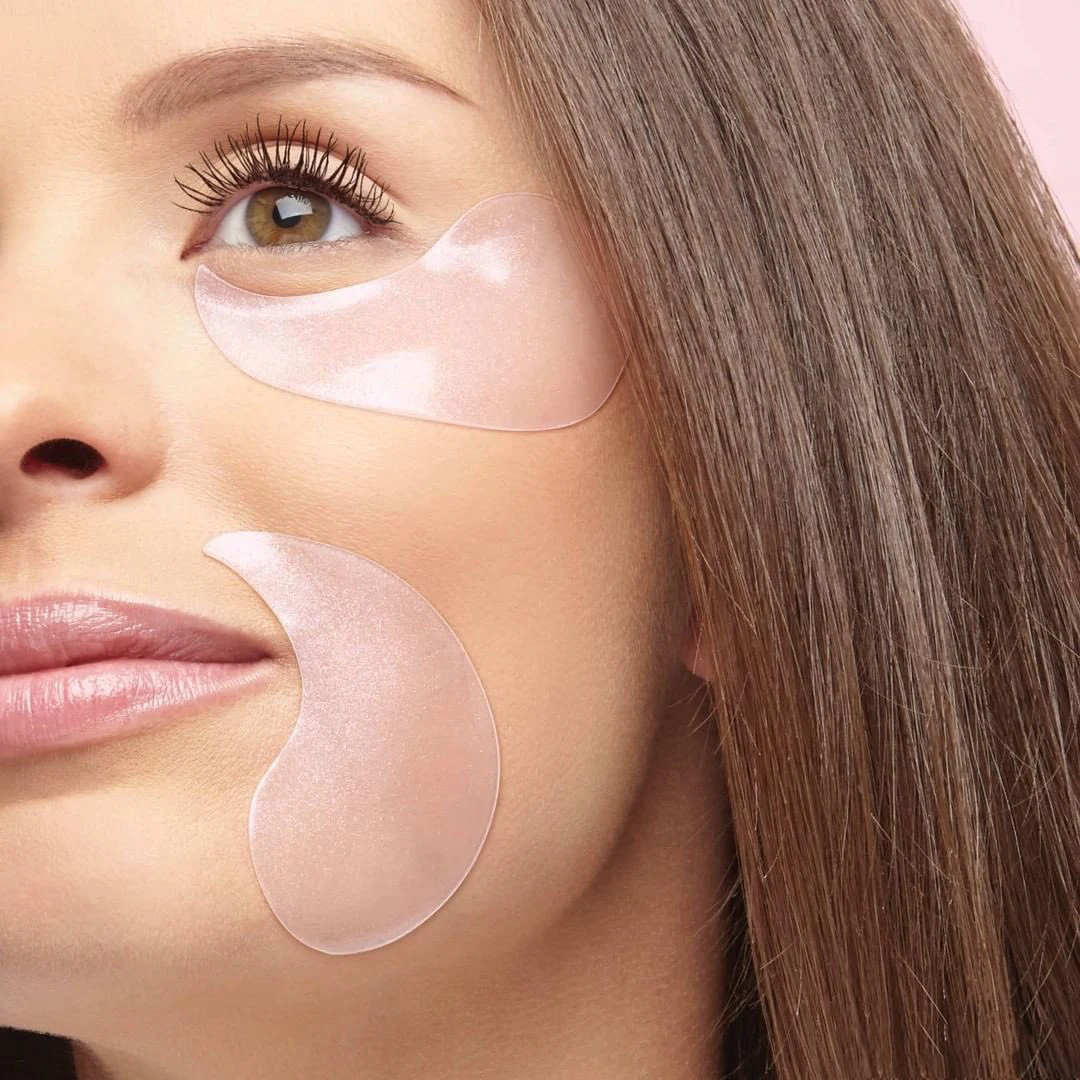 Private Label Hydrating Hyaluronic Acid Eye Masks With Collagen Shimmer Pink Under Hydrogel Eye Patches for Dark Circles