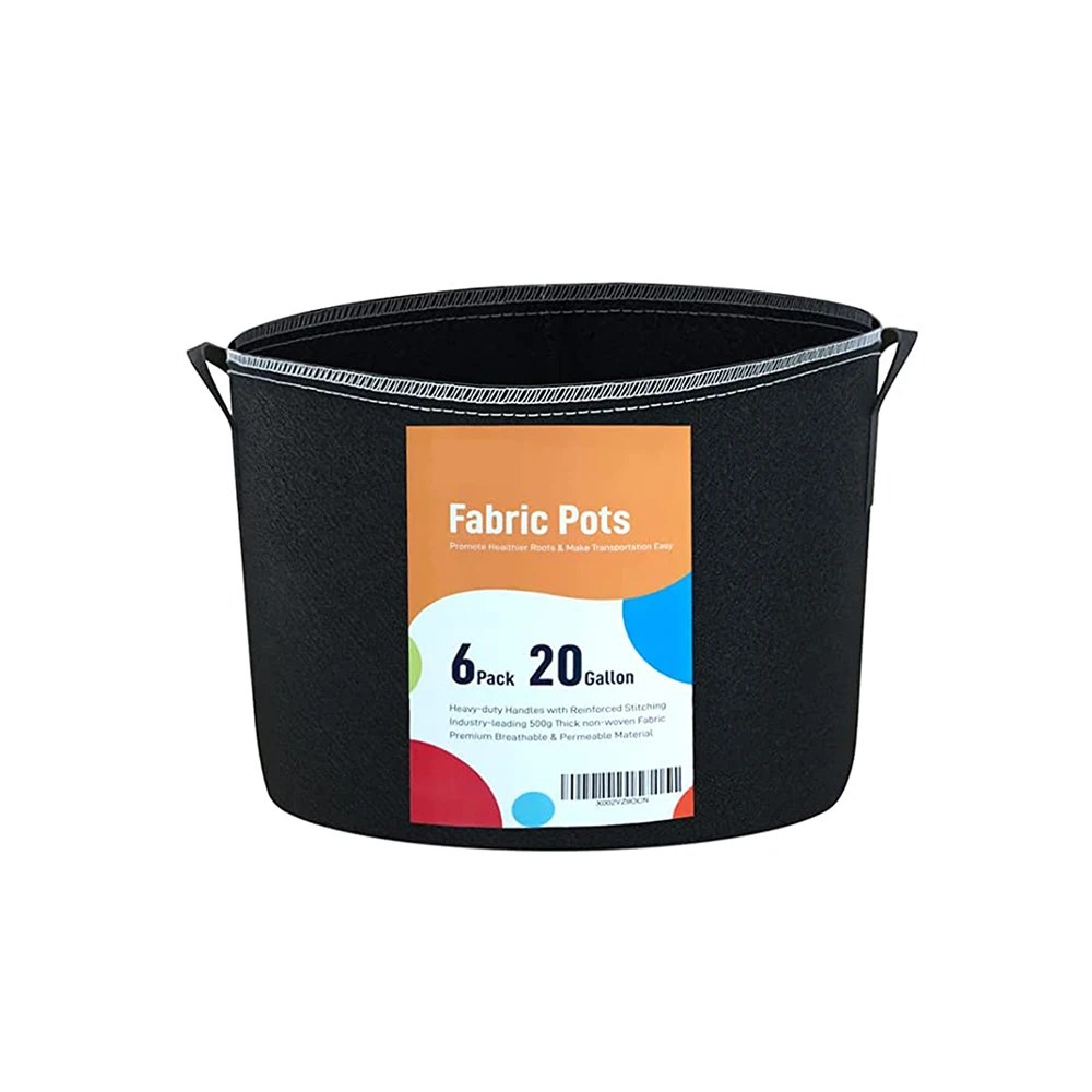 Grow Bags 20 Gallon 6 Pack, Fabric Pots for Plants Heavy Duty Thickened Nonwoven with Handles