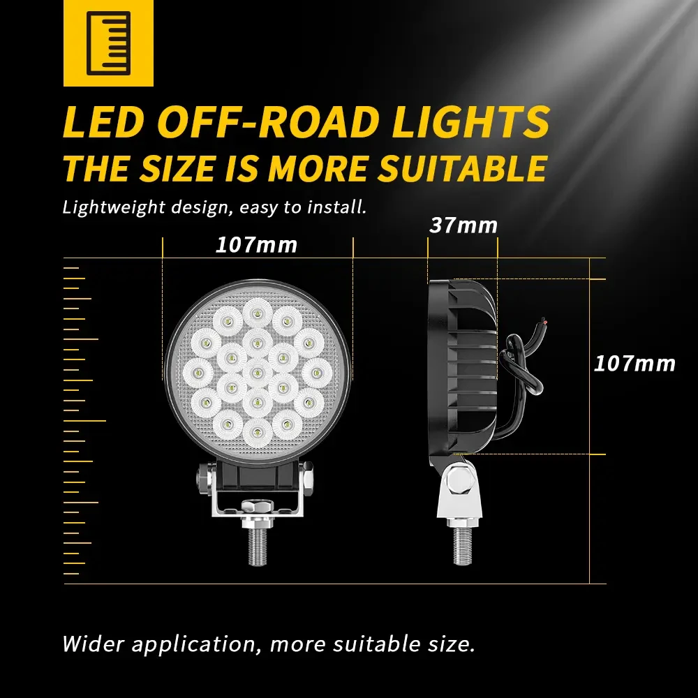 Auto Lighting System Round 4 Inch 19led Working Light 48w 6500k Headlights Truck Offroad 12v/24v Floodlight Car Driving Lights