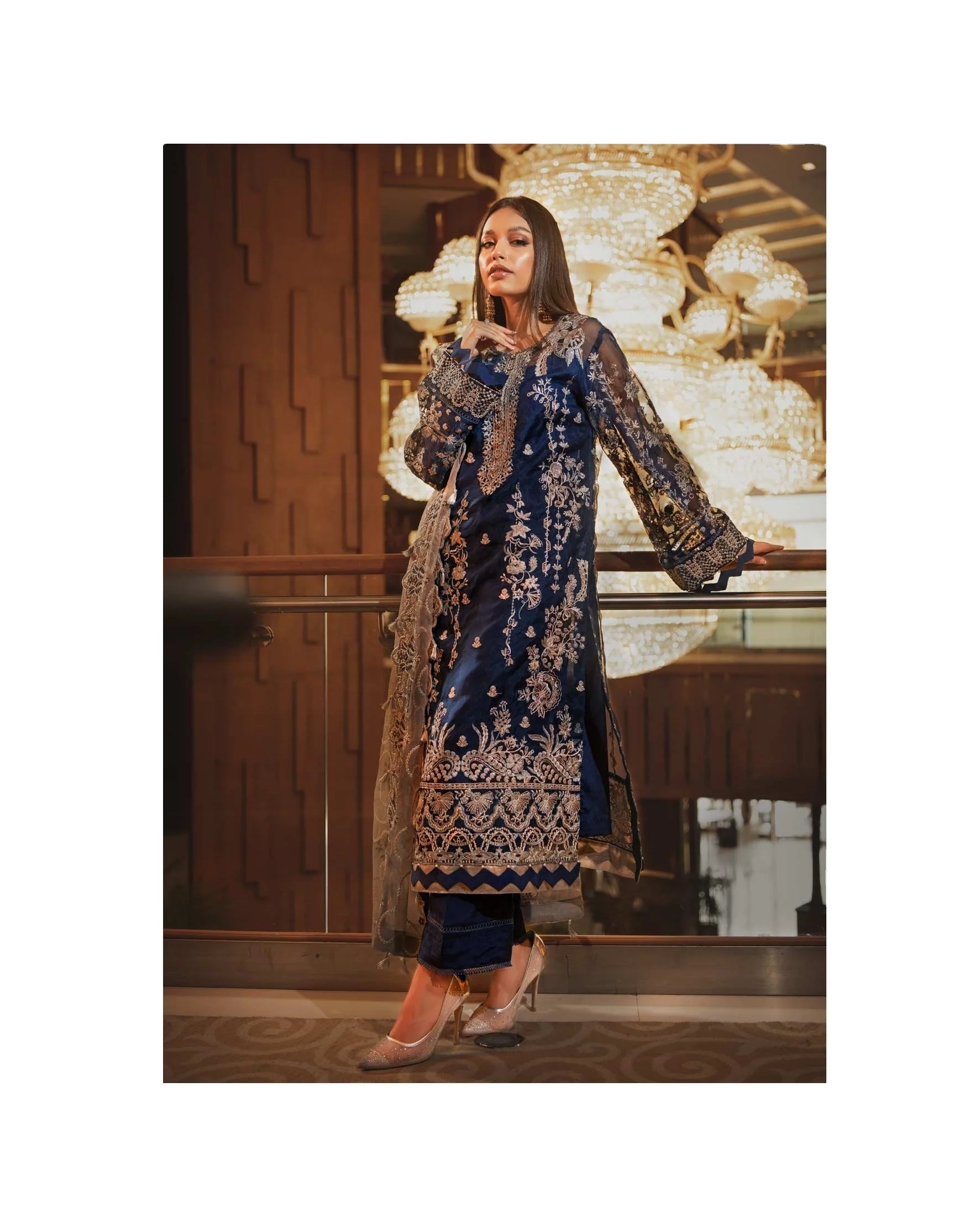 Chiffon Collection Cobalt Green 3 Piece Stitched Maxi Full Sleeves Suit Latest Pakistani Indian Designer Wear Maxi