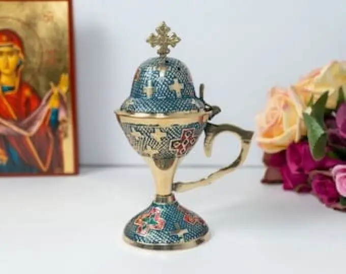 Buy Ritual Incense Holders/Burners Holy Table vigil lamp Orthodox Votive Cup Glass included Height: 21cm / 8.26inches