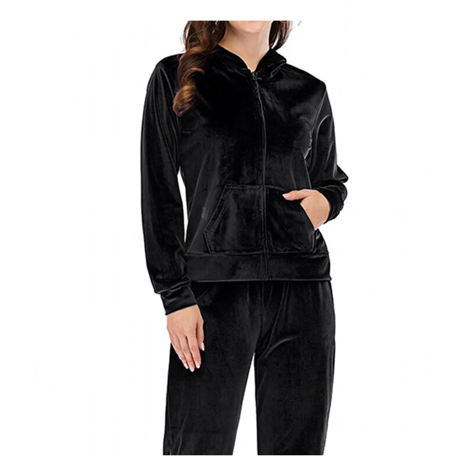 Buy Breathable Clothes Women Two Piece Zipper Hoodie And Trousers Women Velour Velvet Tracksuit
