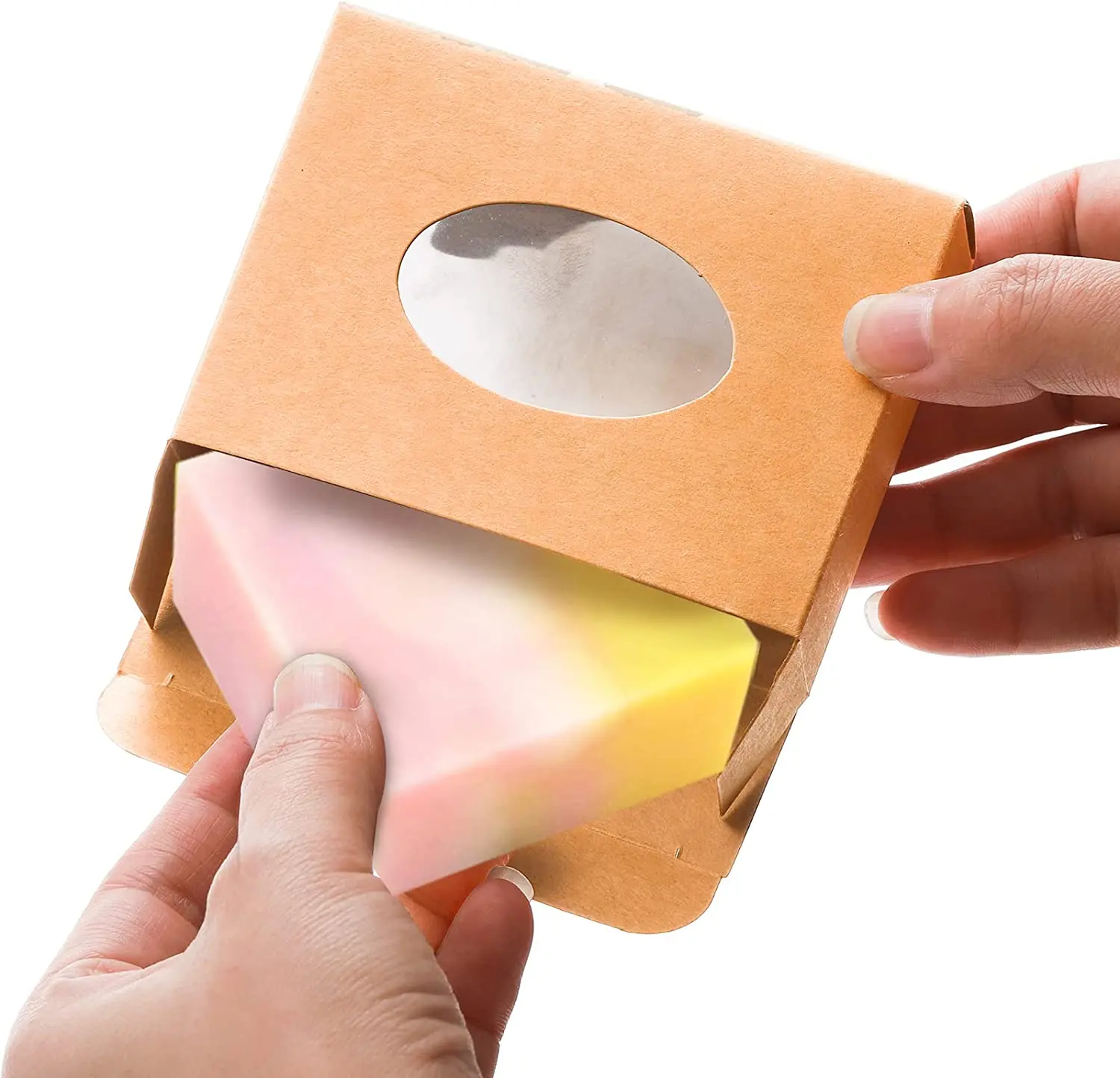 TH CB-181 Christmas Design Paper Treat Boxes with Clear Window, Kraft Soap Making Supplies Packaging for Bakery Candy Box