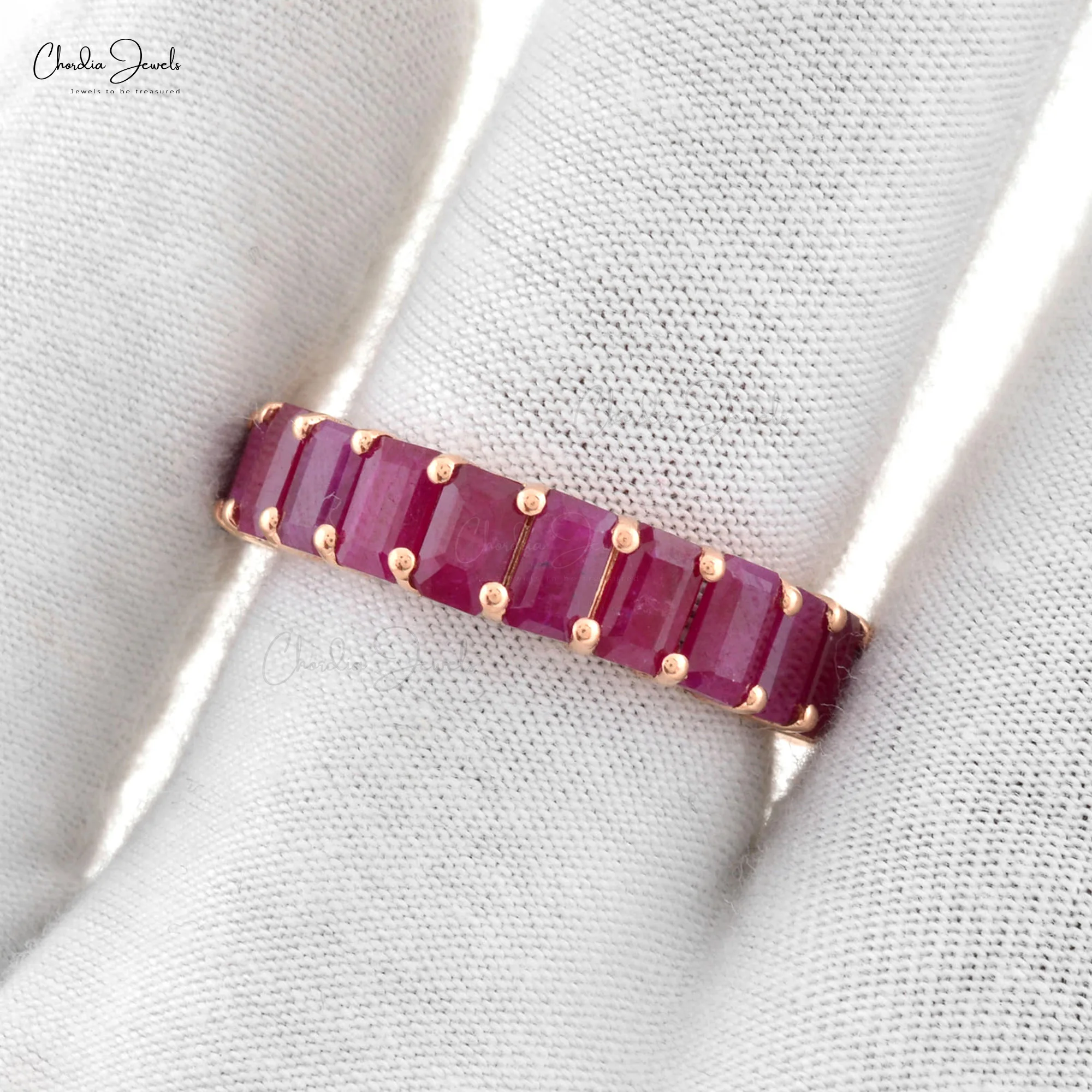 Ruby Full Eternity Band 5X3mm Octagon Cut Gemstone Stackable Ring 14k Rose Gold Prong Set Ring Jewelry Manufacturer From India