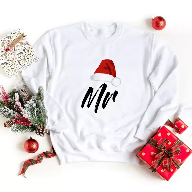 Mr and Mrs Couple Christmas Sweatshirt Merry Christmas Husband & Wife Pullover Lovely Couples Hoodies Long Sleeve Hoodie In OEM