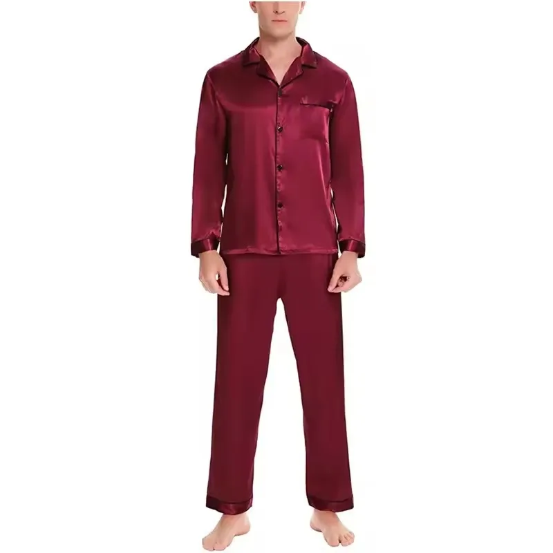 Полностью простой удобный 100% Премиум Мужской Шелковый атласный комплект пижам для мужчин дышащий