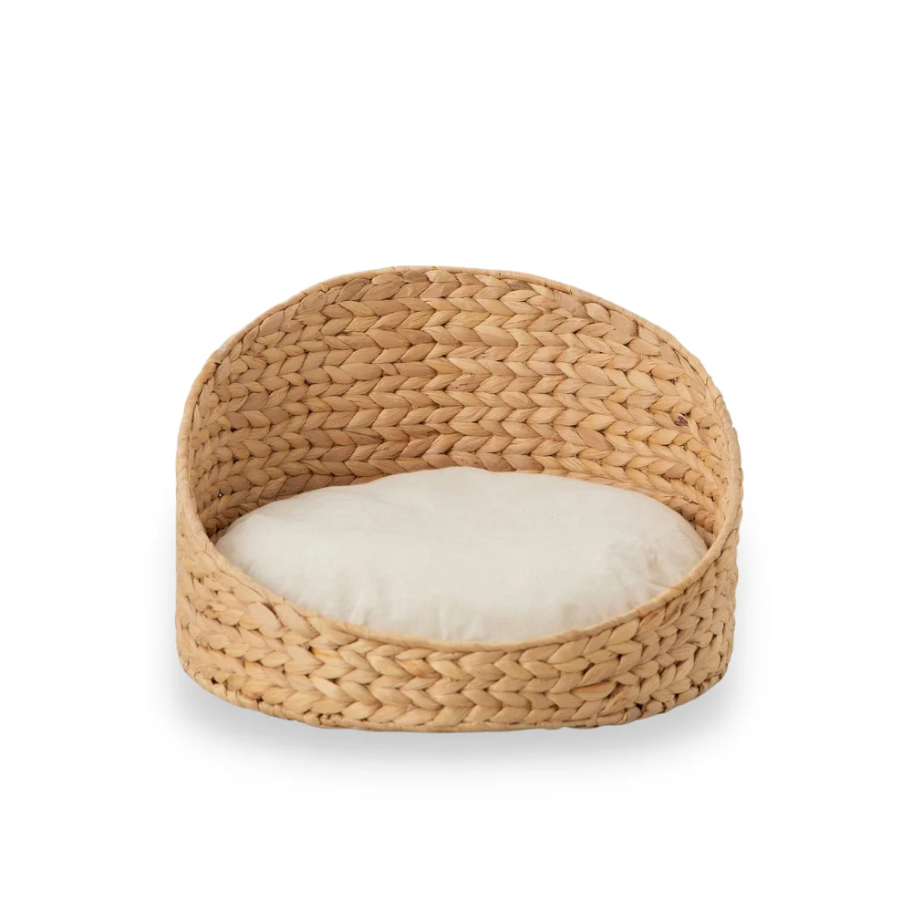New Eco Friendly Hyacinth Pet Bed Plush Round Cat Cushion Deep Sleep Cat Dog Sofa Bed Woven Pet Bed Adorable
