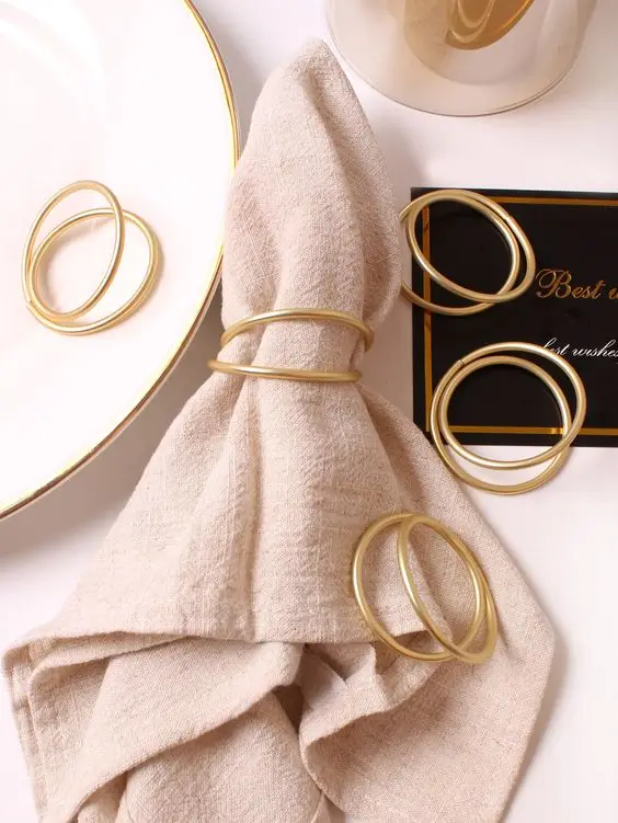 Buy Wholesale Golden Metal Napkin Ring Bulk Set Leave Shape Luxury Style Metal Bands for Wedding Decoration Napkin Rings