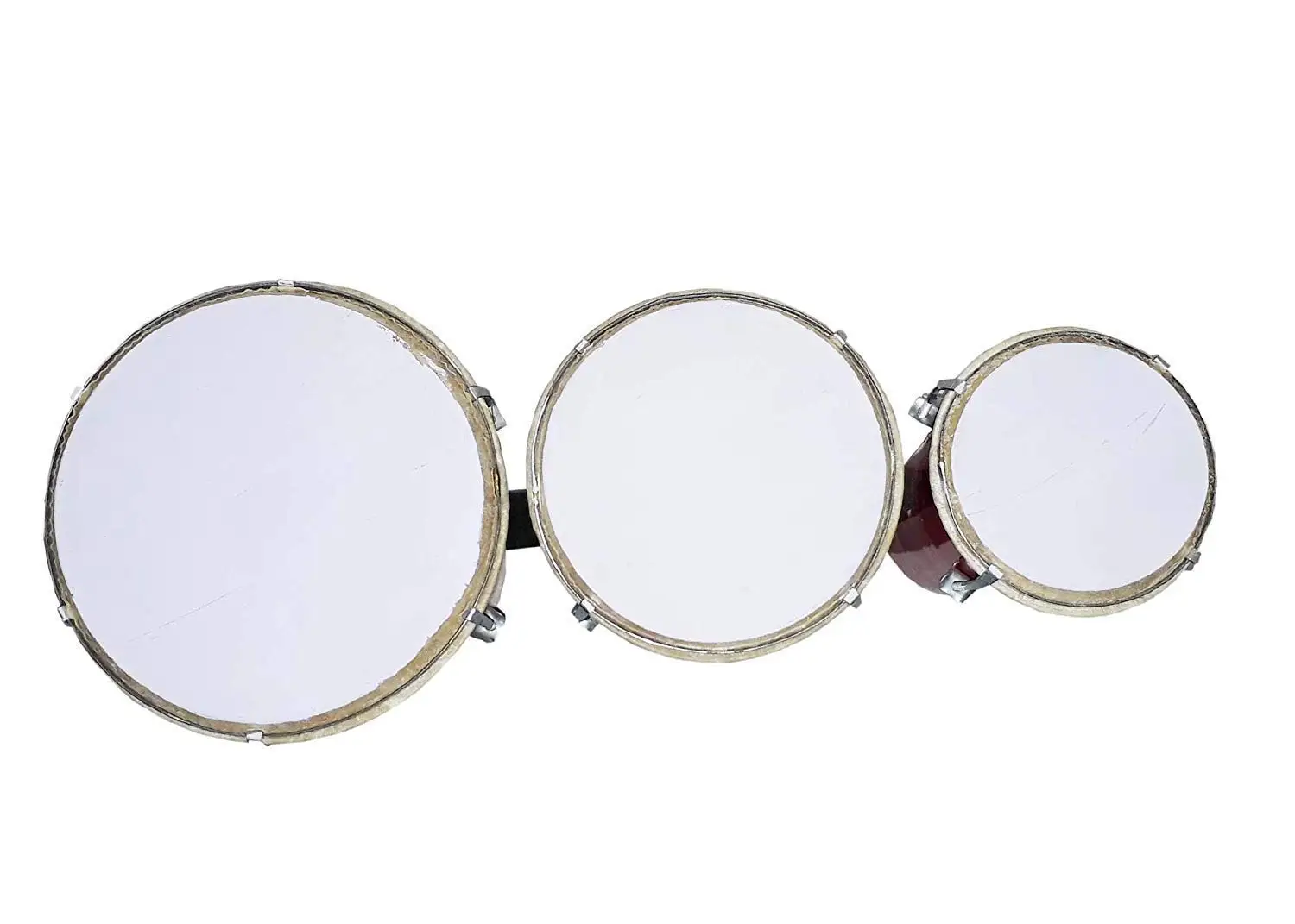 Bongo Three Piece Wooden Hand Drum Set for Adult Kids Beginners Professionals with Tuning Wrench (Red) By Sonorous Exports