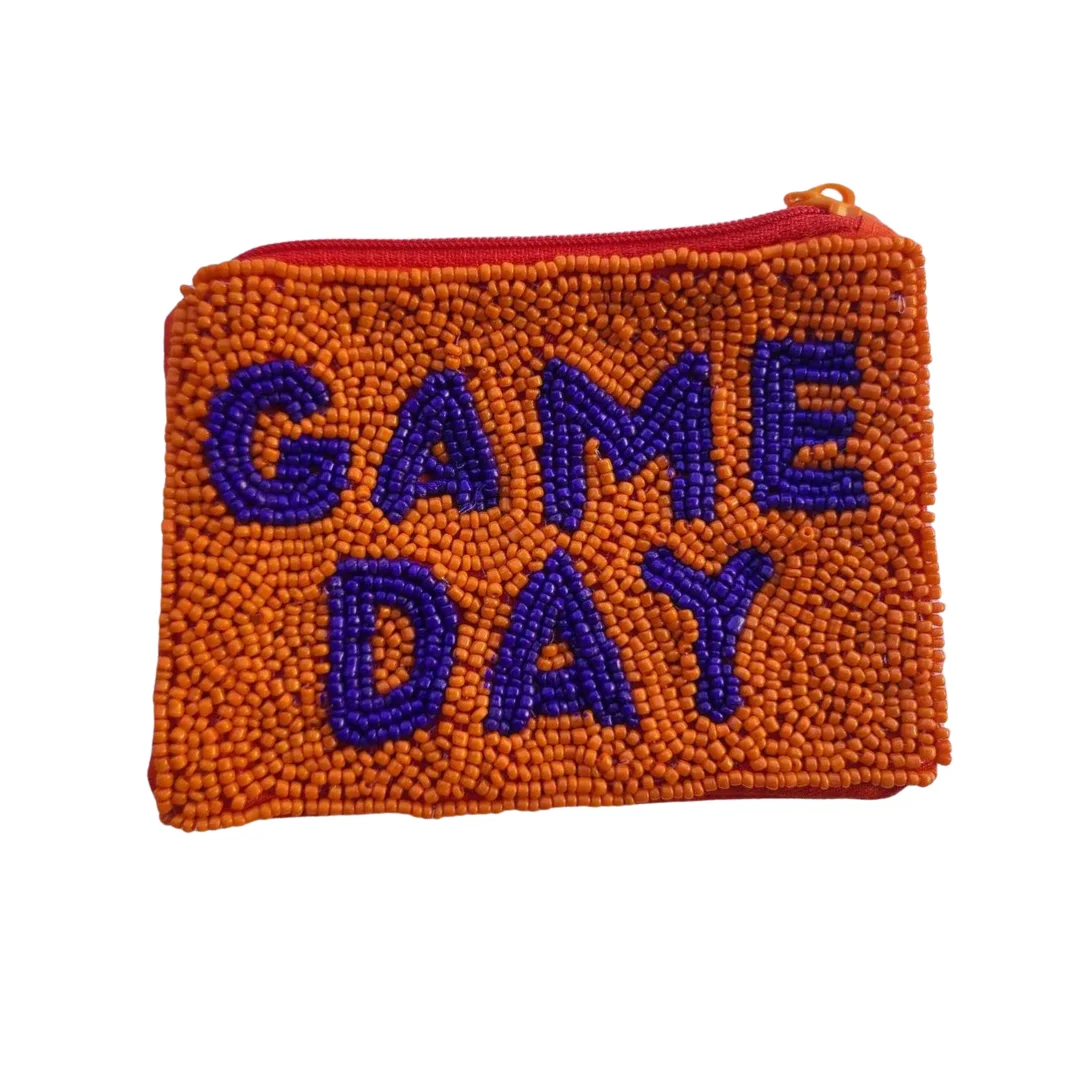 WHO DEY Beaded Coin Purse - Black & Orange Tiger Coin Pouch for Bengals Fans