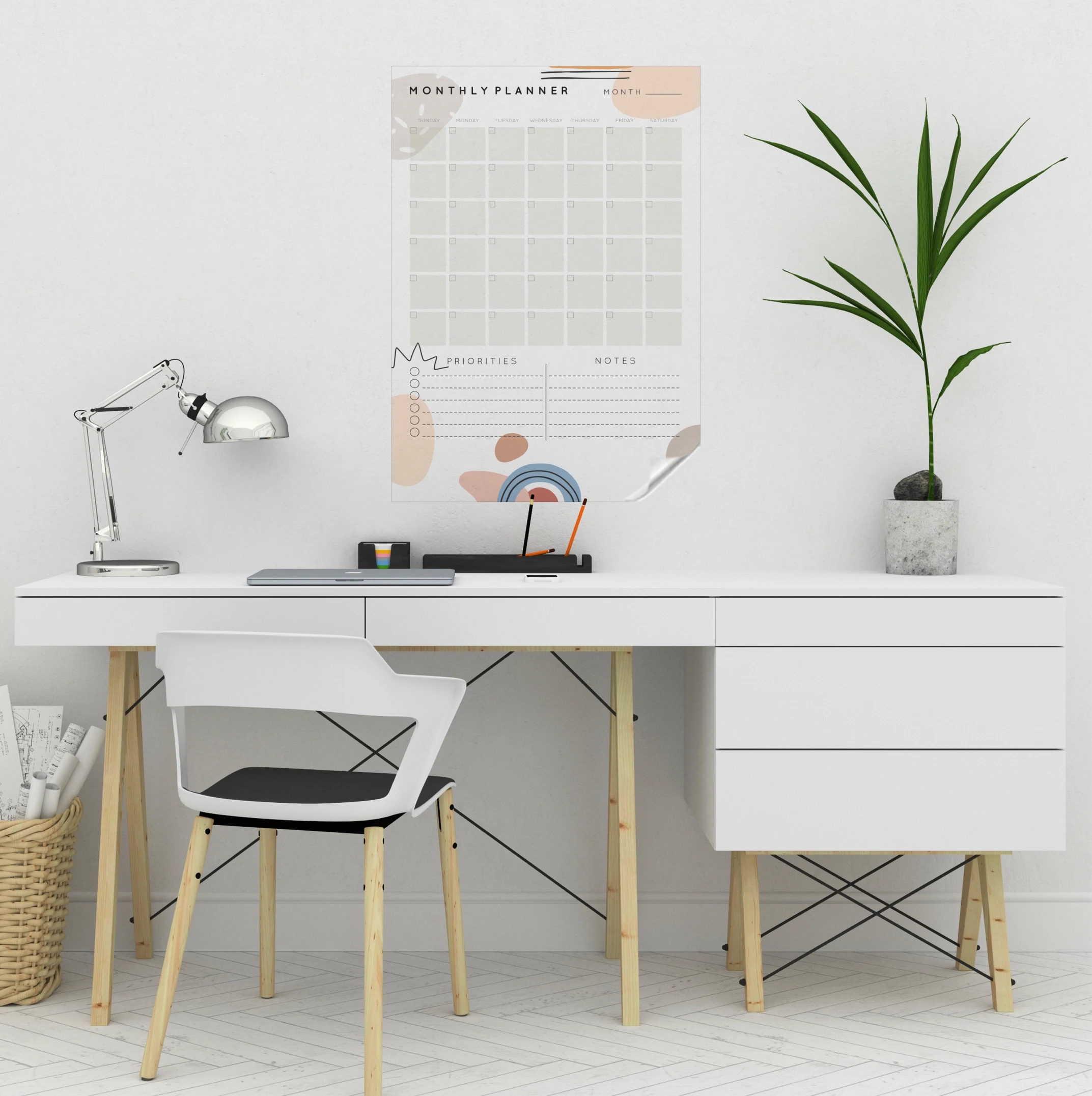 Reusable Monthly Planner Organizer Model-17 Durable Polystyrene Material Dry-Erase Whiteboard Surface Static Electricity Holding