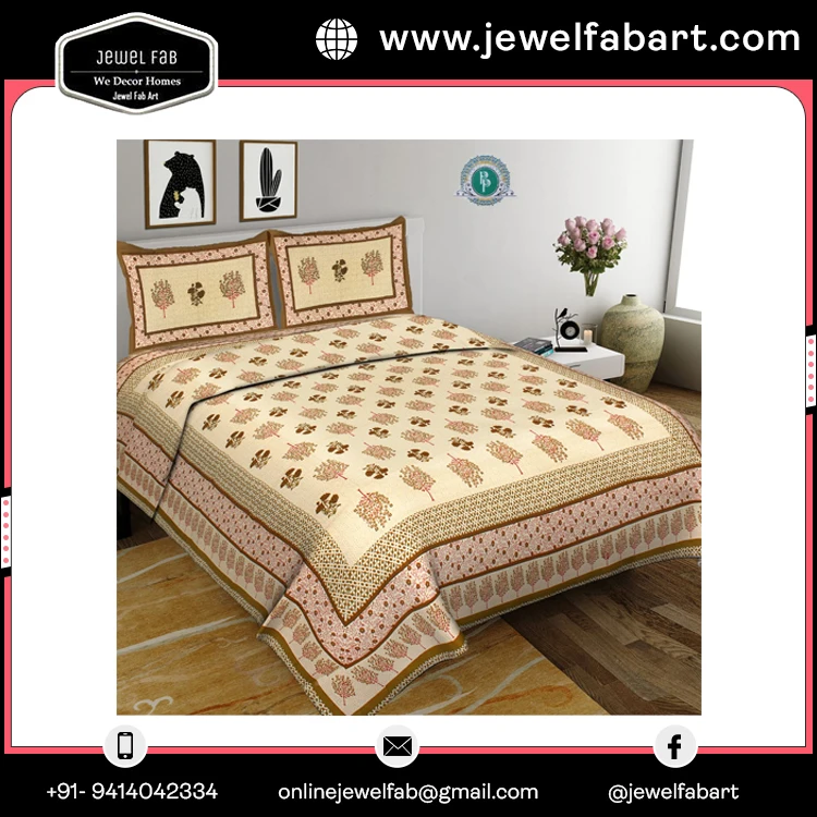 High Quality Printed bedsheet 100% Cotton Bedsheets Bedding Set Jaipuri Print Bed Sheet Cotton with two pillow covers