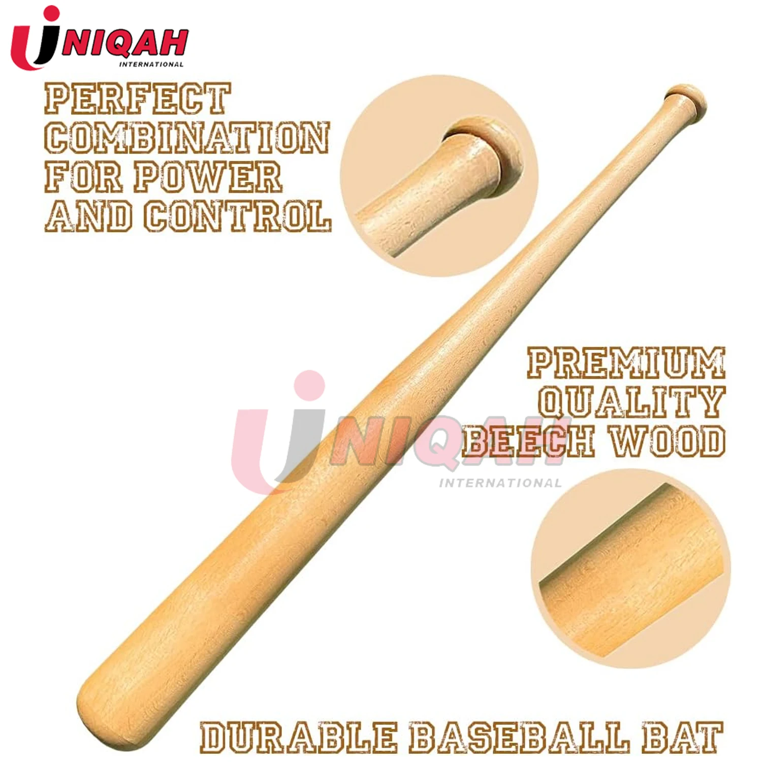 Genuine Solid Beech Wood Baseball Bat - Tball Bat Self Defense Weight Training Pickup Games - Classic Timeless Design