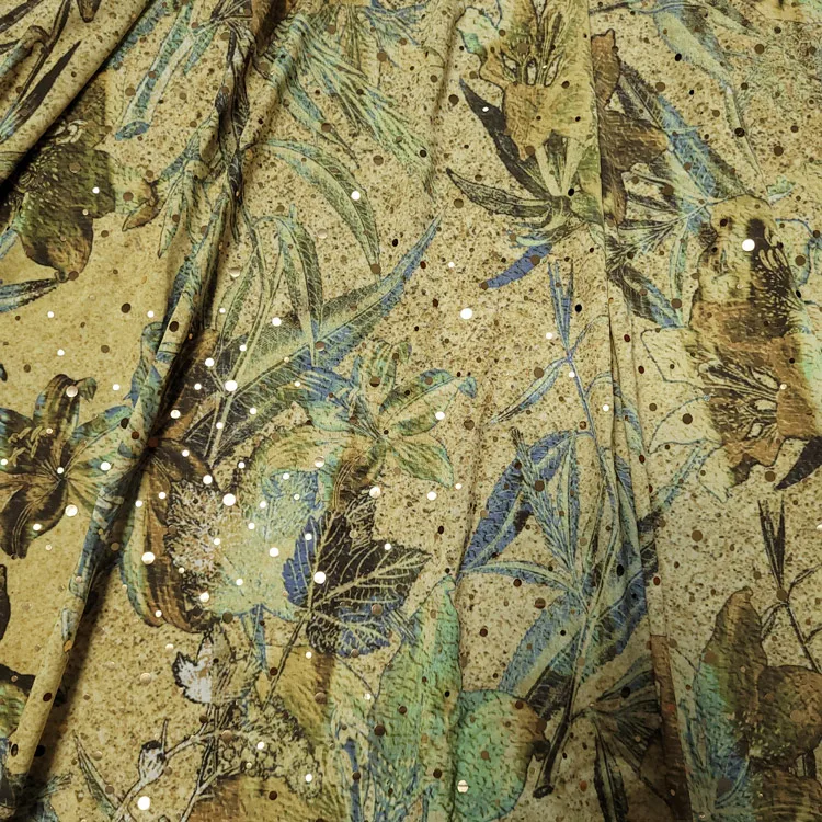 Korea self-developed design flowers with twinkle polyester cotton silk wool every fabric type for dress clothes home textile