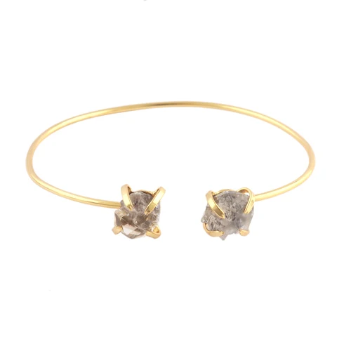 Wholesale Fashion Natural Raw Herkimer Diamond Prong Set Adjustable Cuff Bracelet Gold Plated Birthstone Bangle Gift for Woman