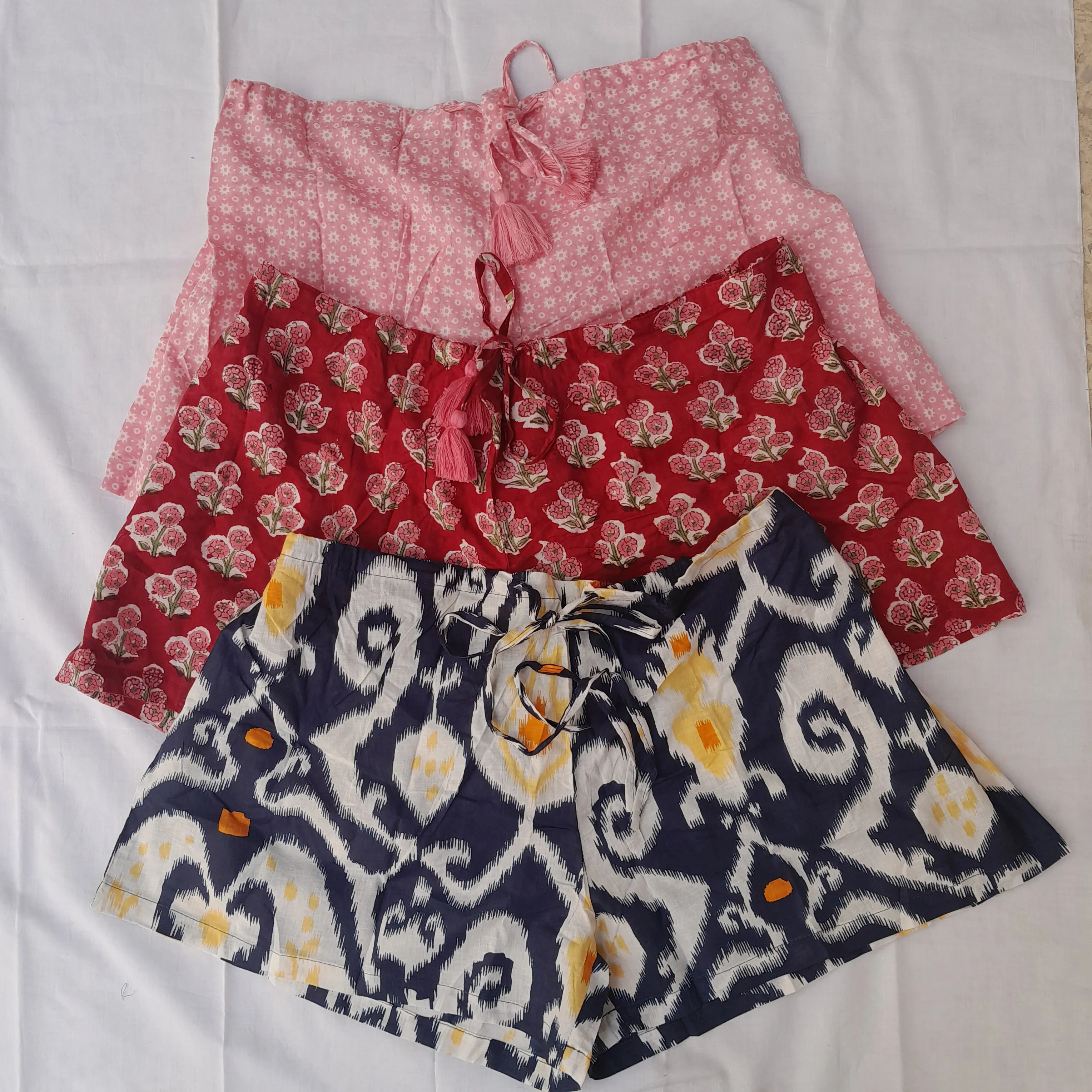 Beautiful Hand Block Printed Cotton Shorts Elastic Waist Summer/Autumn/Spring Beach Casual Street Wear Clothing Plus Size