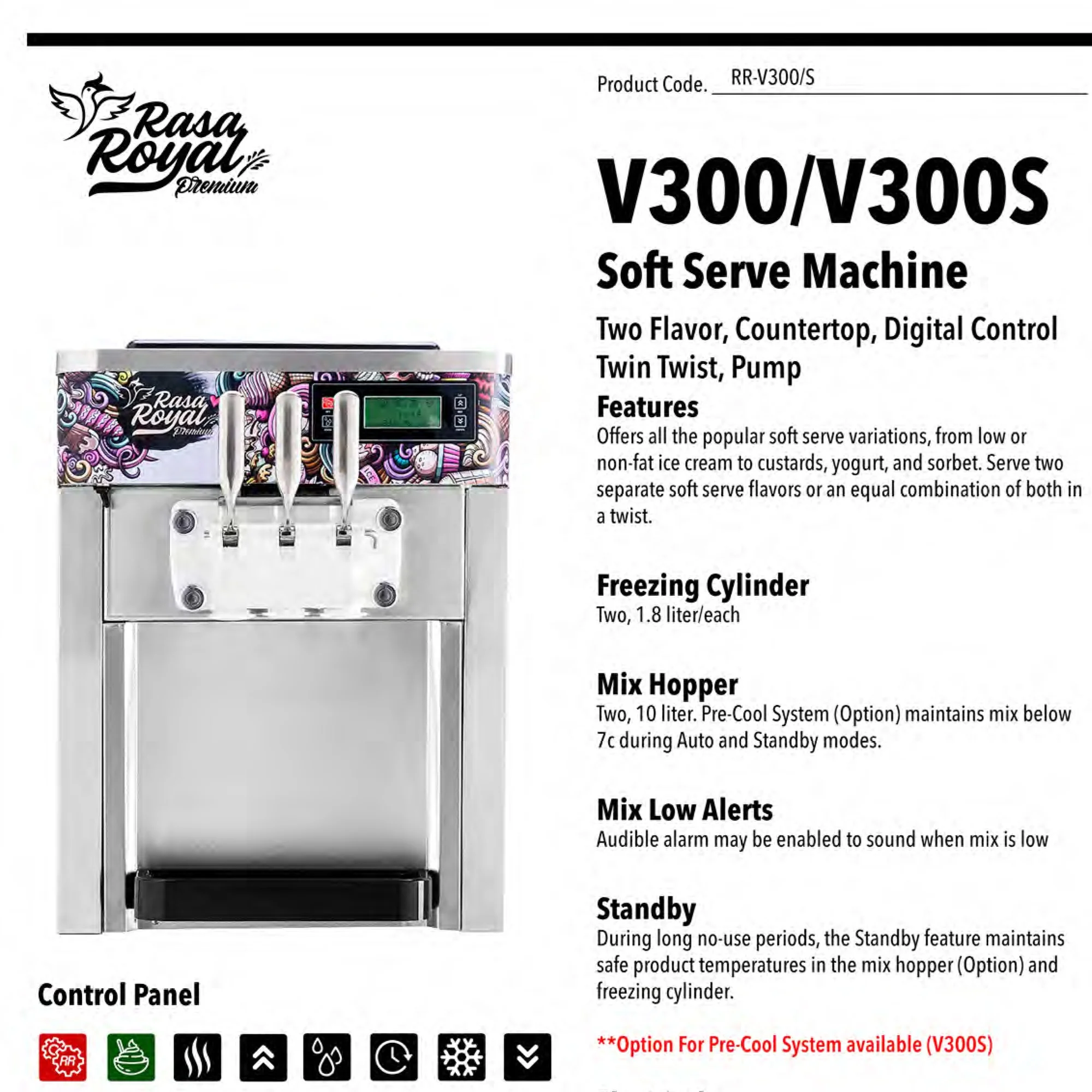 Rasa Royal Premium Ice Cream Soft Serve Countertop Machine for Commercial Use, Two Flavor, Digital Control, Twin Twist, Pump