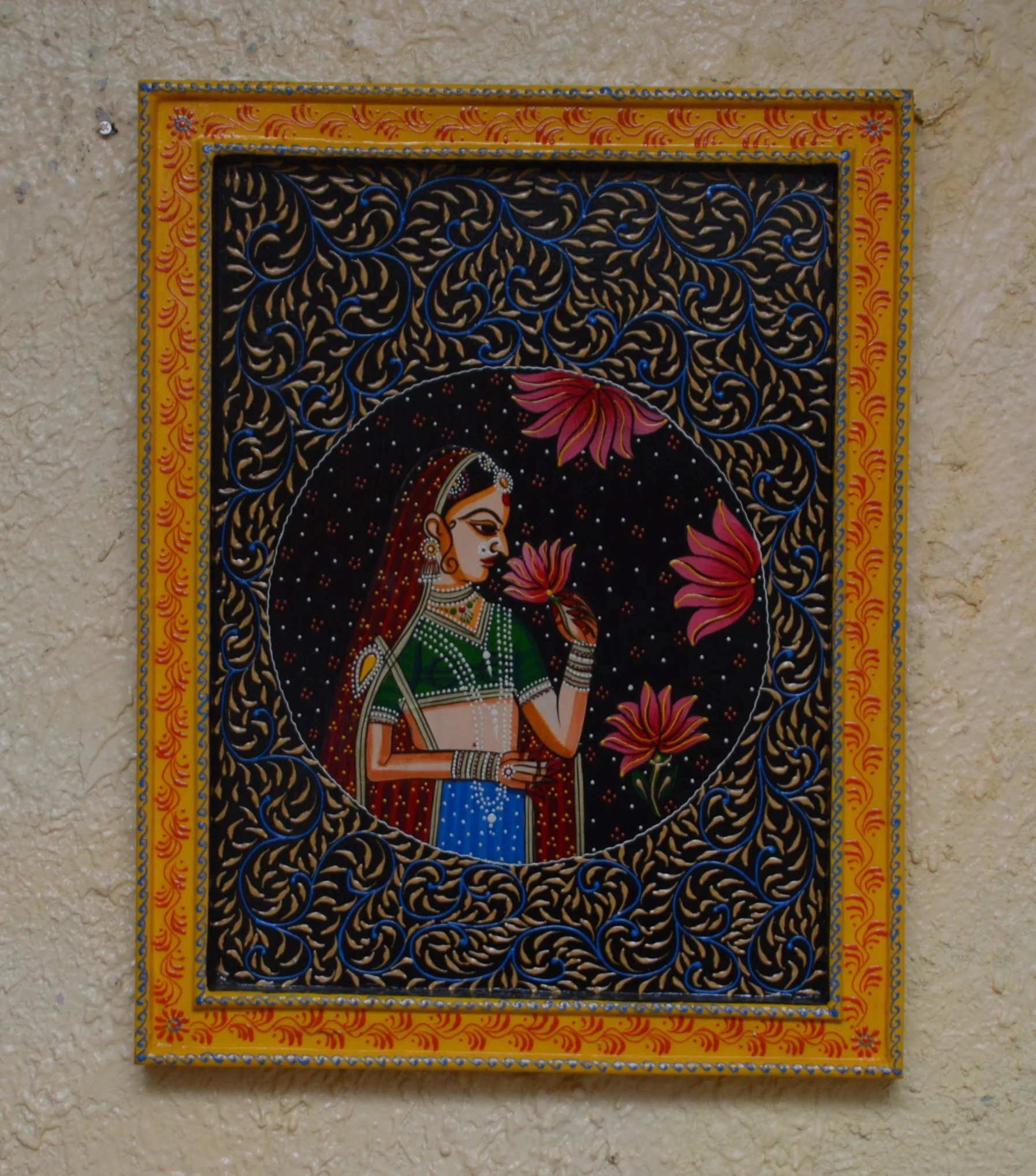 Decorative hanging wooden Handpainted panels for walls Best selling wooden floral photo frame wall hanging for home and office