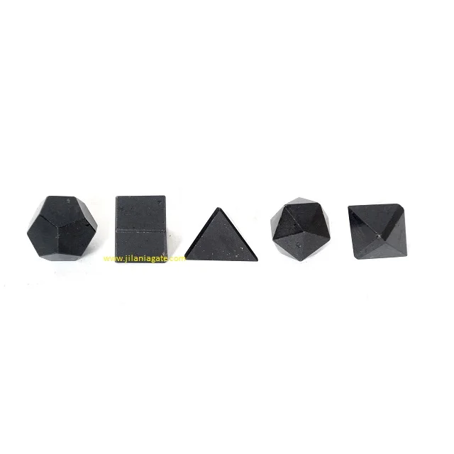 Agate Black Tourmaline 5pcs Geometry Set  Wholesale Platonic Solid Crystal Set Supplier Bulk Sacred Geometry Set