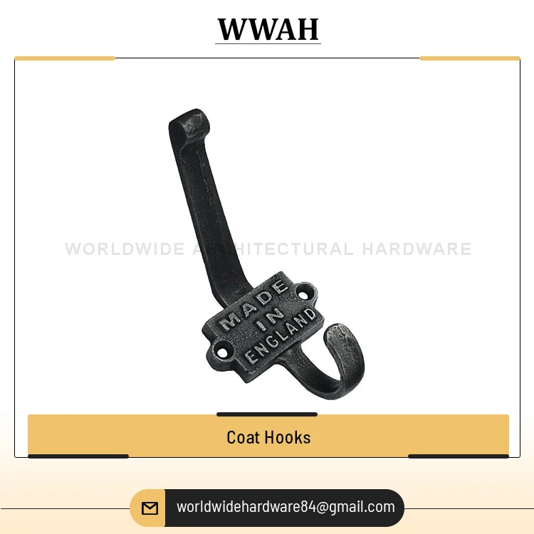 Modern Design Style 100% Cast Iron Material Door and Window Use Black Brass Wall Hook Stylish Design Coat Hook from India