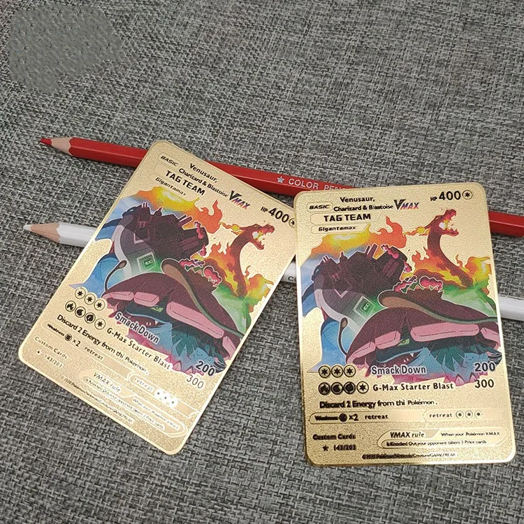 2023 Hot sale Poke mone metal cards Pocket Monster cards anime characters series poke-mon Playing Cards for kid gift