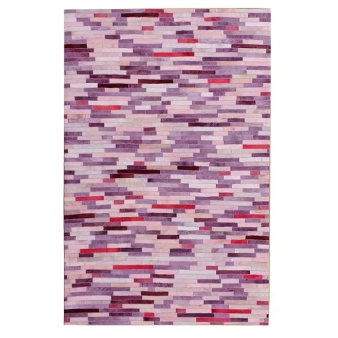 Cowhide Pink leather Patchwork fur rug Genuine Leather carpet rug Modern design Hair on Handmade cowhide colorful leather carpet