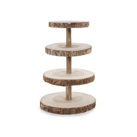 4 Tier Rustic Wood Slice Cupcake Stand bark wood unique and decorative cake and cup cake stand